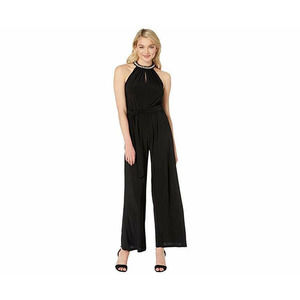 Betsey Johnson Black Pearl neck sleeveless wide leg jumpsuit women's 6